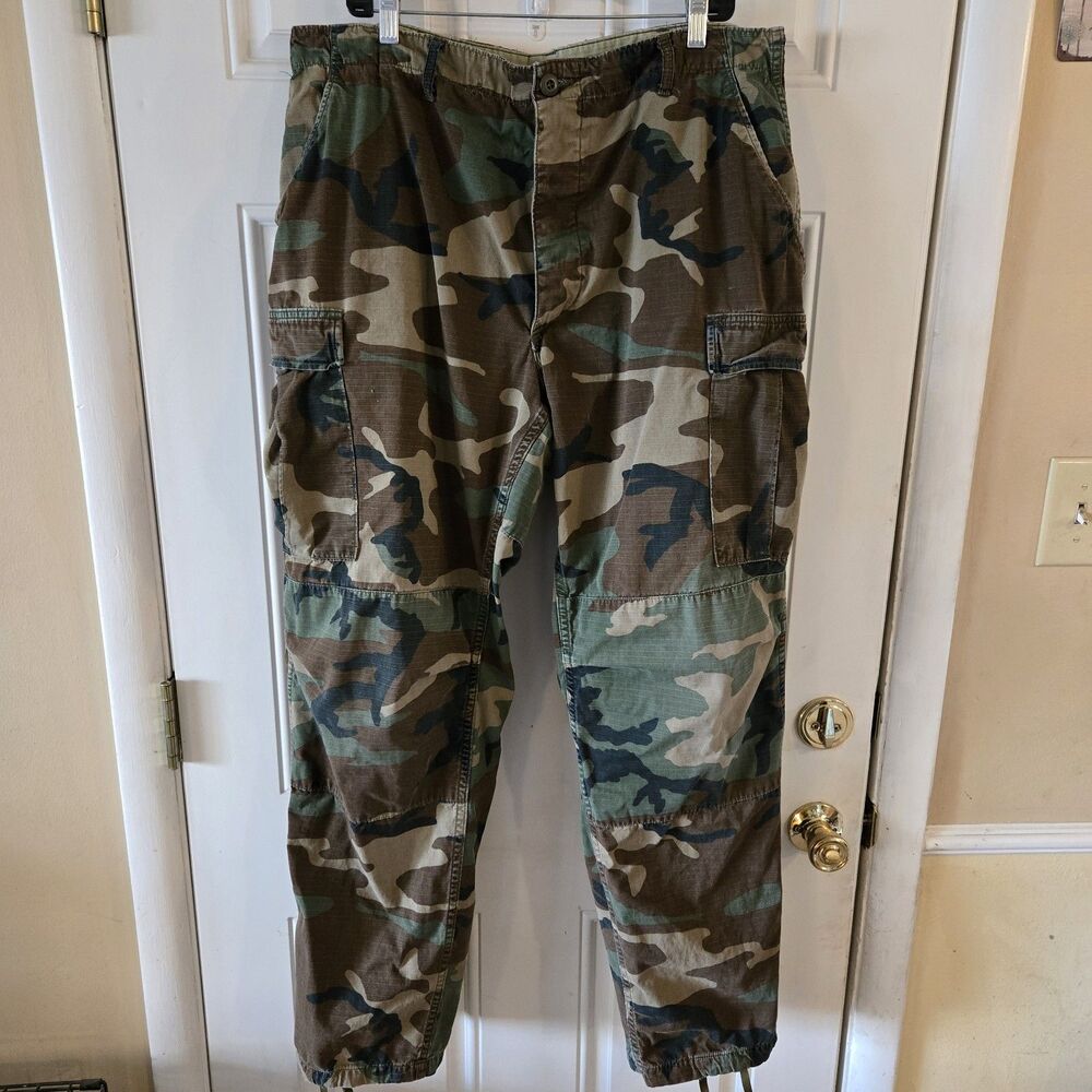 Vintage U.S. Army Woodland Camo BDU Pants Ripstop Military Cargo Waist 35" - 39"
